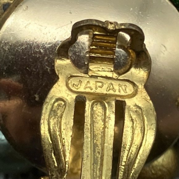 Clip On Earrings Cluster Japan Gold Brown Blue Green Pearl Textured Granny - Picture 4 of 5